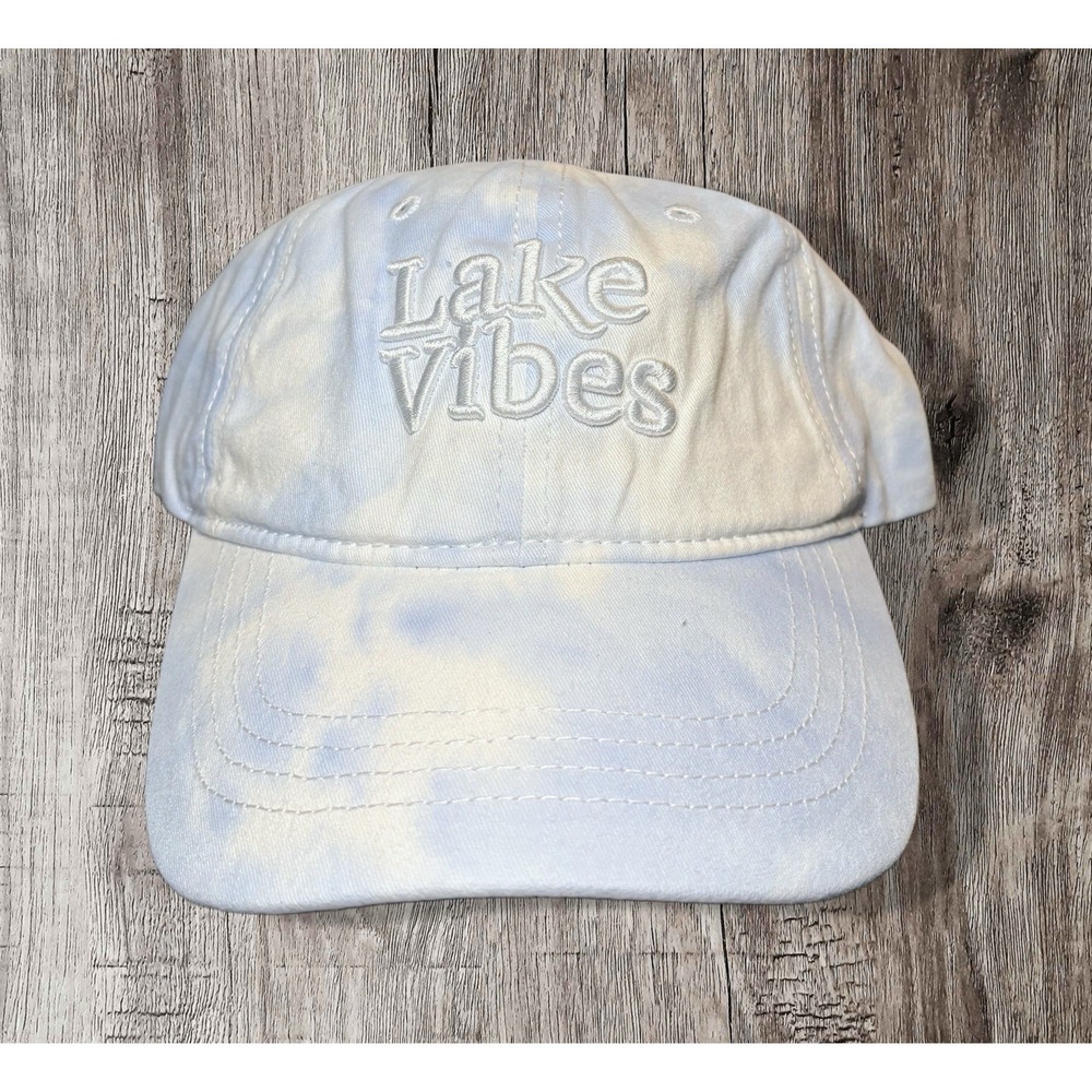 Time And Tru "Lake Vibes" Denim Embroidered Strapback Baseball Hat Cap -New